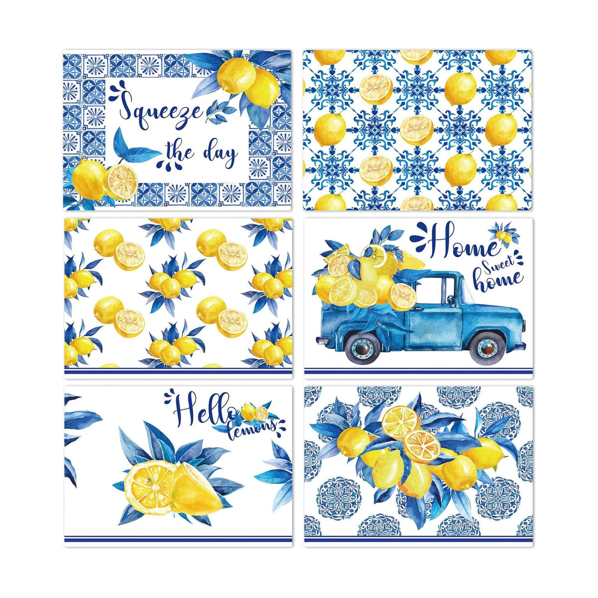 OBUSATT Blue and Yellow Lemons Placemats Set of 6 17×12 Inch Summer Lemon