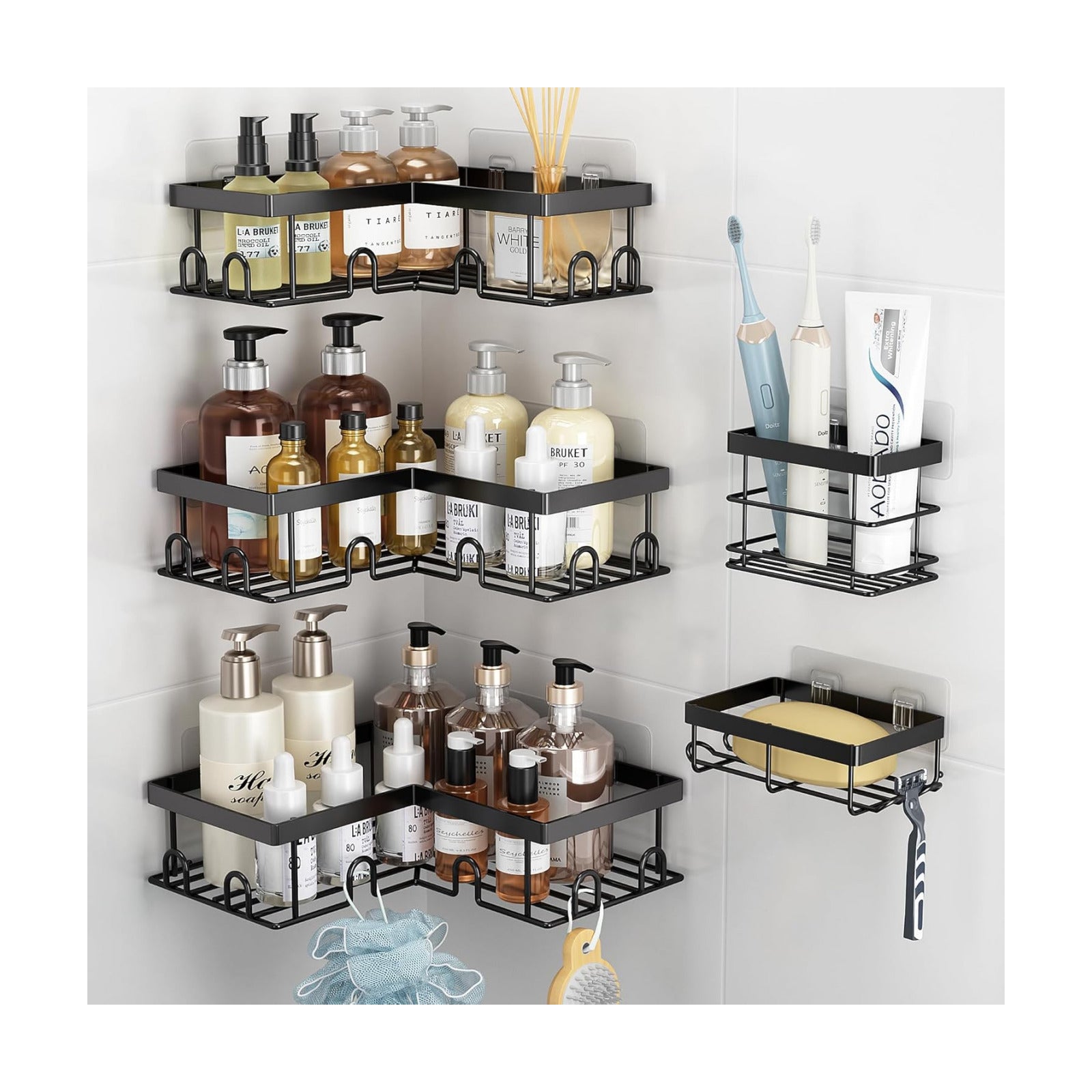 Soap Rack Toothbrush Holder / Black / Set of 5