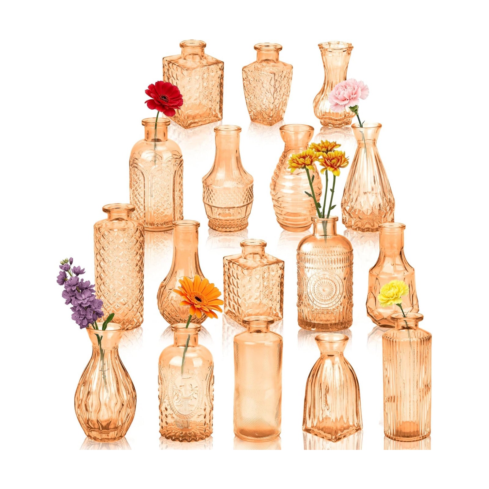 Glass Bud Vases in Bulk / Amber / Set of 17