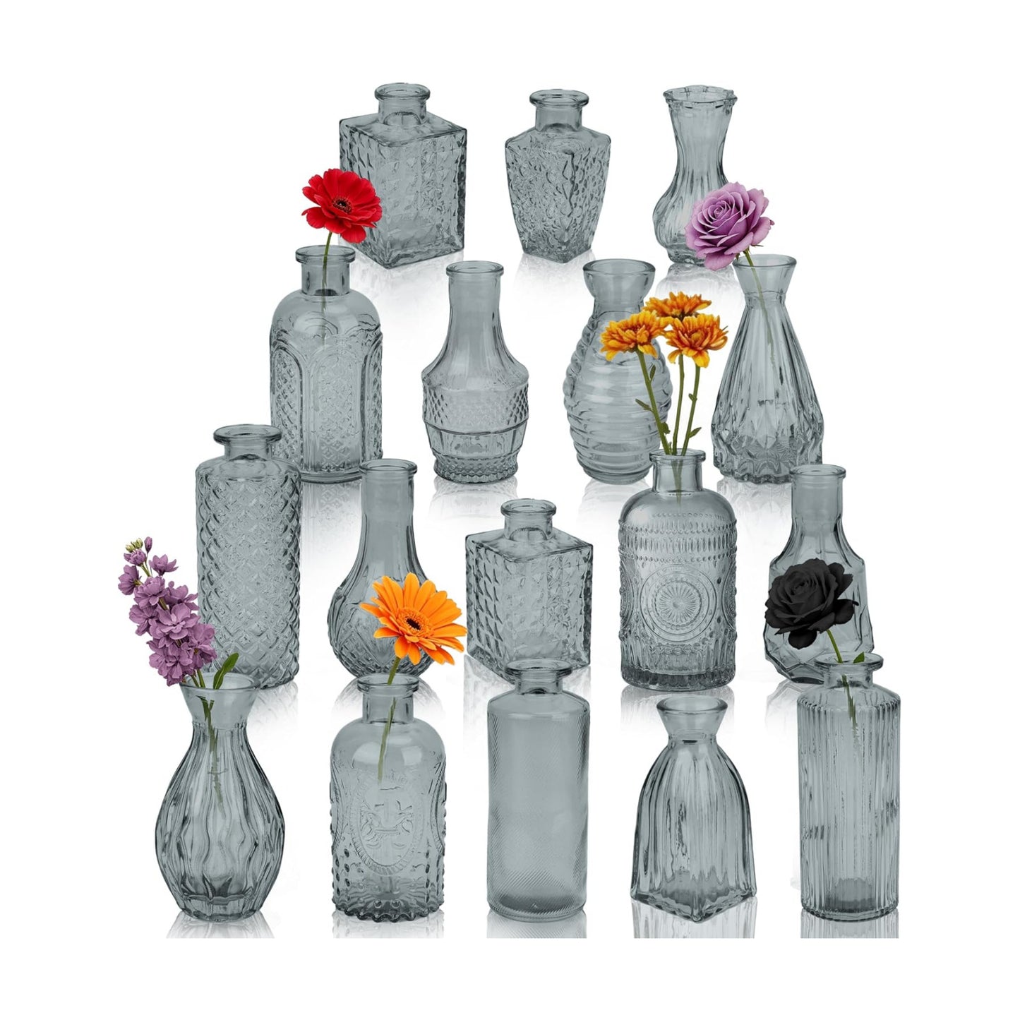 Glass Bud Vases in Bulk / Black / Set of 17