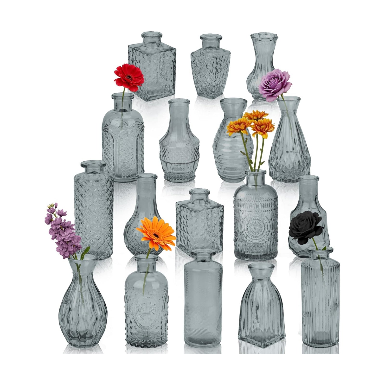 Glass Bud Vases in Bulk / Black / Set of 17