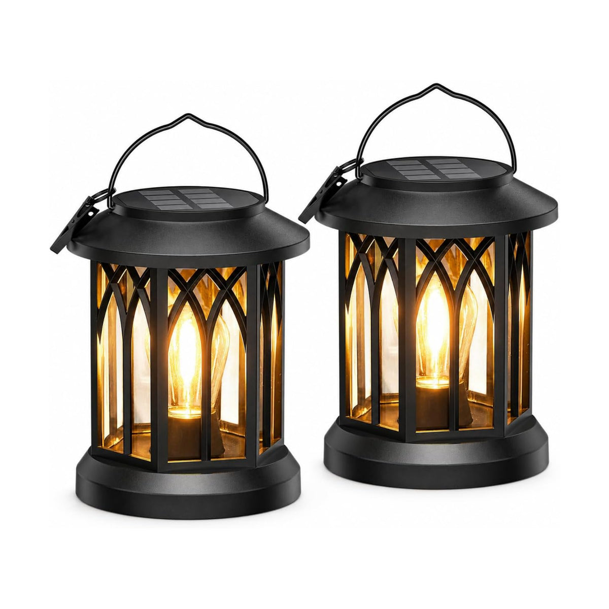 Solar Lanterns Outdoor Waterproof 2 Pack, Hanging Solar Lights with 2700K Warm LED Light, IP65 Solar Powered Lanterns