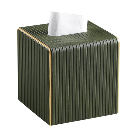 PU Leather Tissue Box Cover Square Tissue Box Holder / Green Fluted