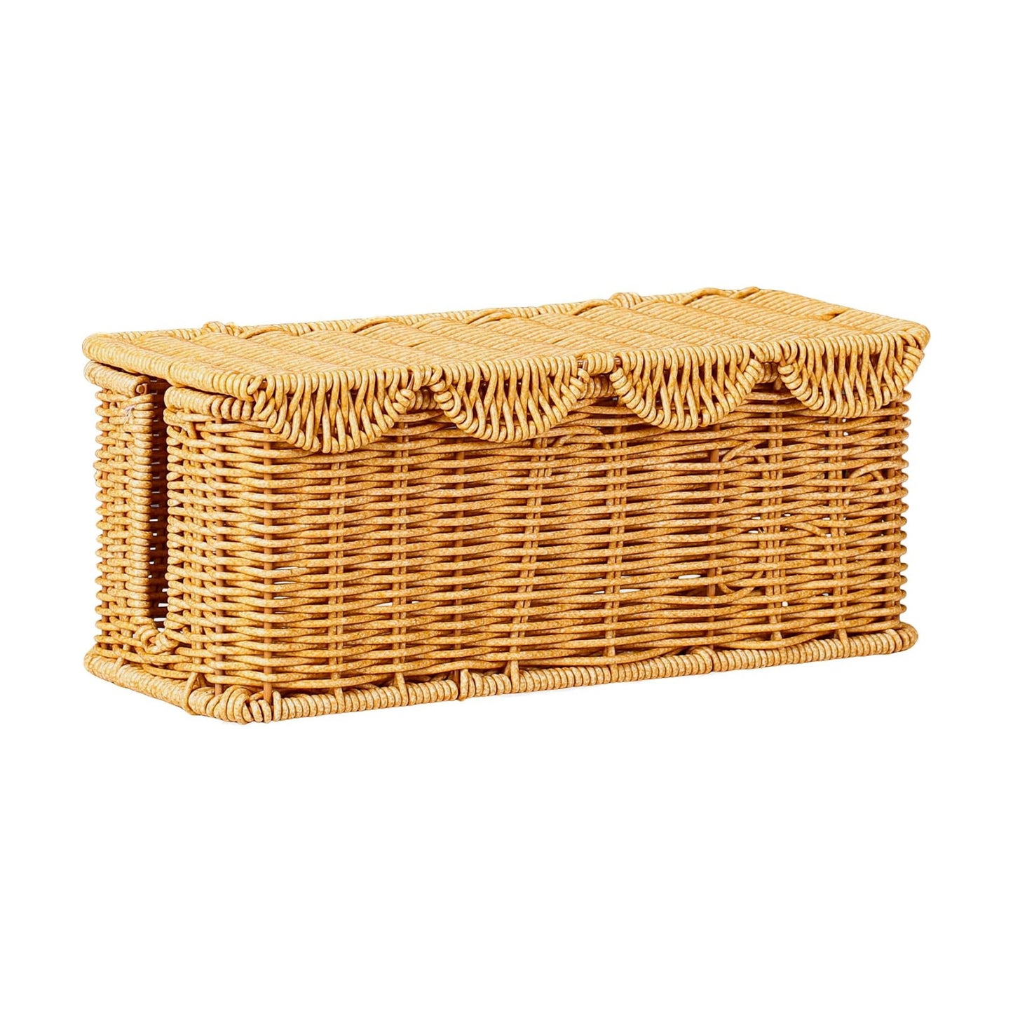 Scalloped Handwoven Rattan Cable Management Basket