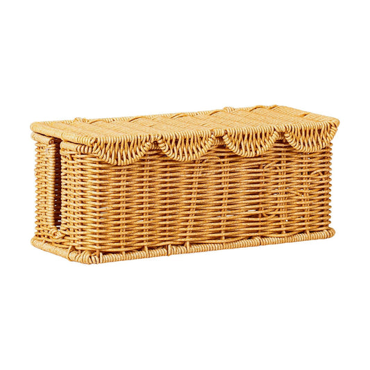 Scalloped Handwoven Rattan Cable Management Basket