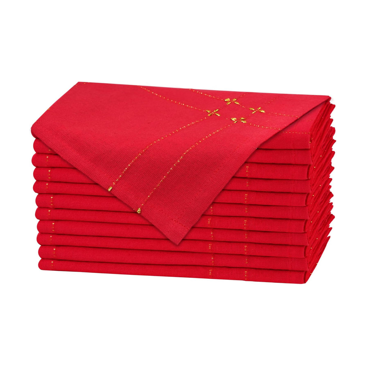 COTTON CRAFT Christmas Cloth Napkins - Set of 12 Red Gold Dinner Napkins