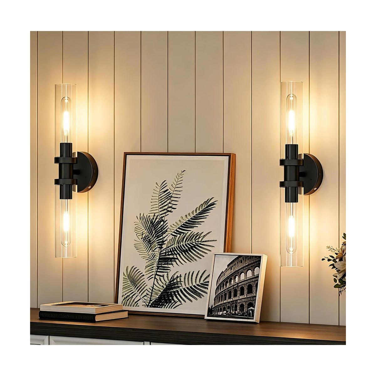 Rayogale Black Wireless Battery Operated Wall Sconce with Remote Control | Dimmable Rechargeable Wall Lights Set of 2