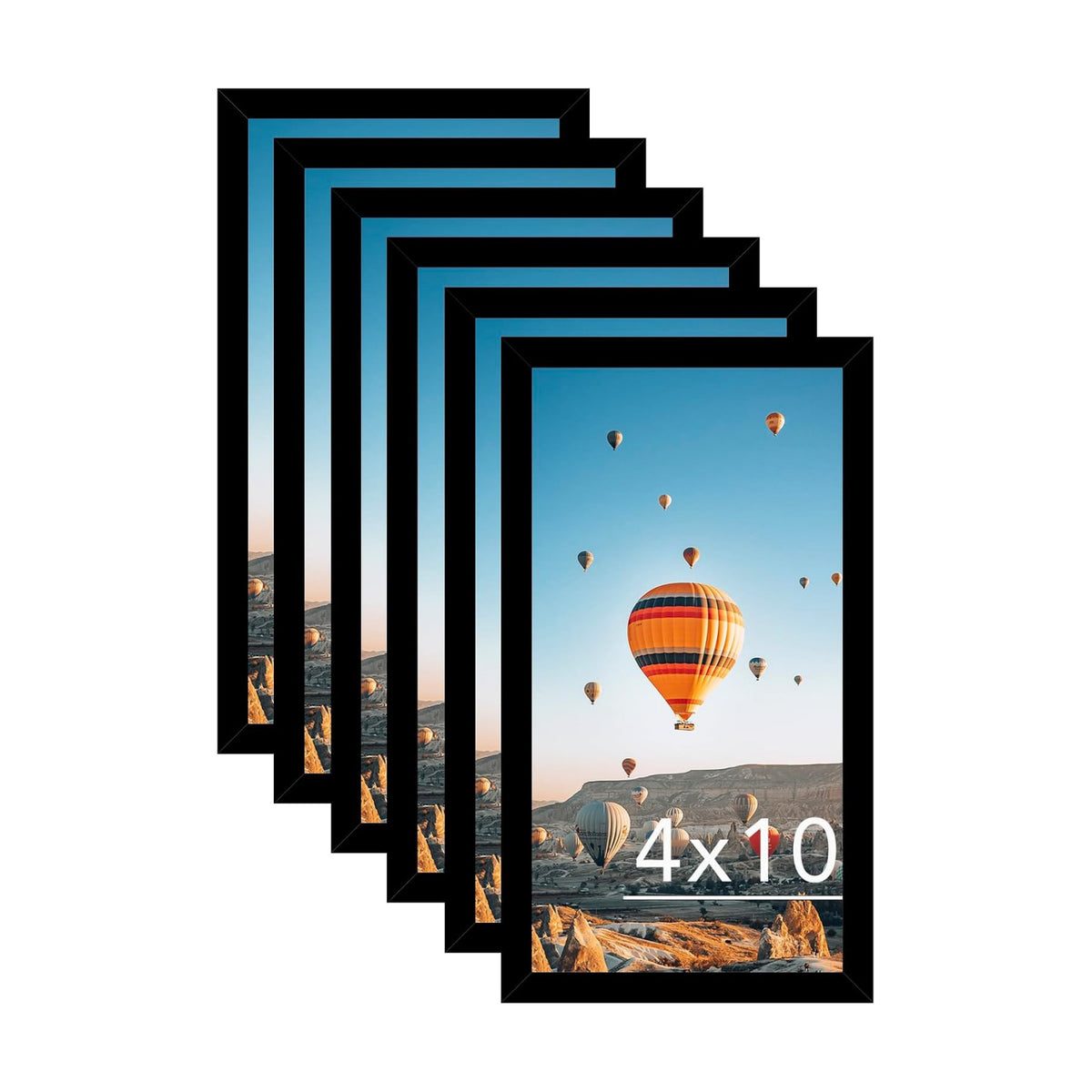JCJMY 4x10 Picture Frame Set of 6 Black for Wall Hanging or Tabletop, Wall Mounting Horizontally or Vertically, 4 x 10