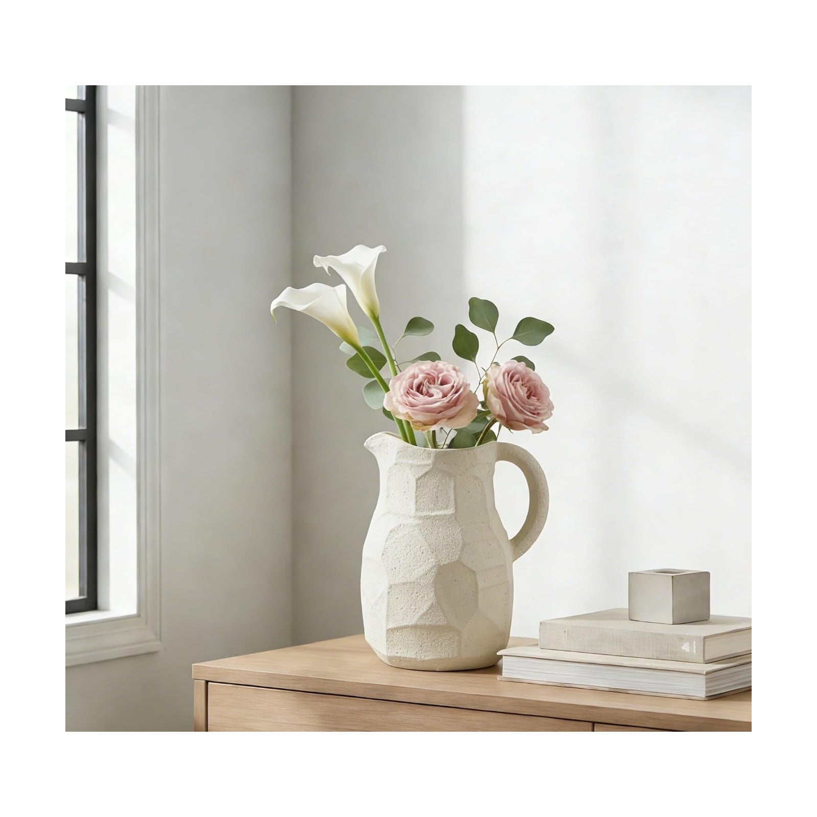 Ceramic for Flowers / Pitcher Vase / White / 7 Inch