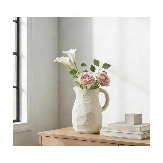 Ceramic for Flowers / Pitcher Vase / White / 7 Inch