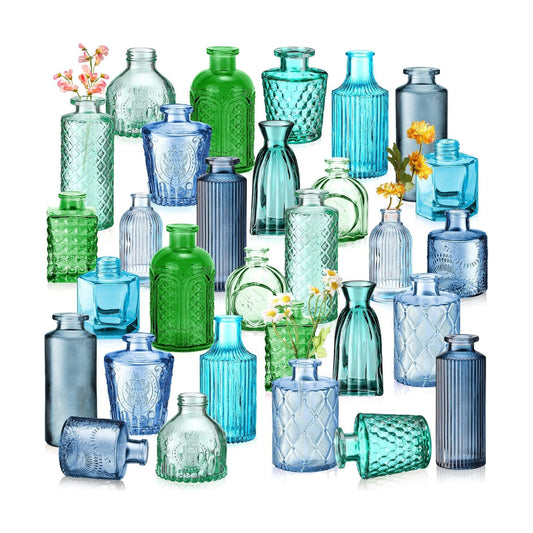 Vases Bulk Colored Flower Glass Vases Bud Vintage Colored Glass / Blue Green Series / Set of 30