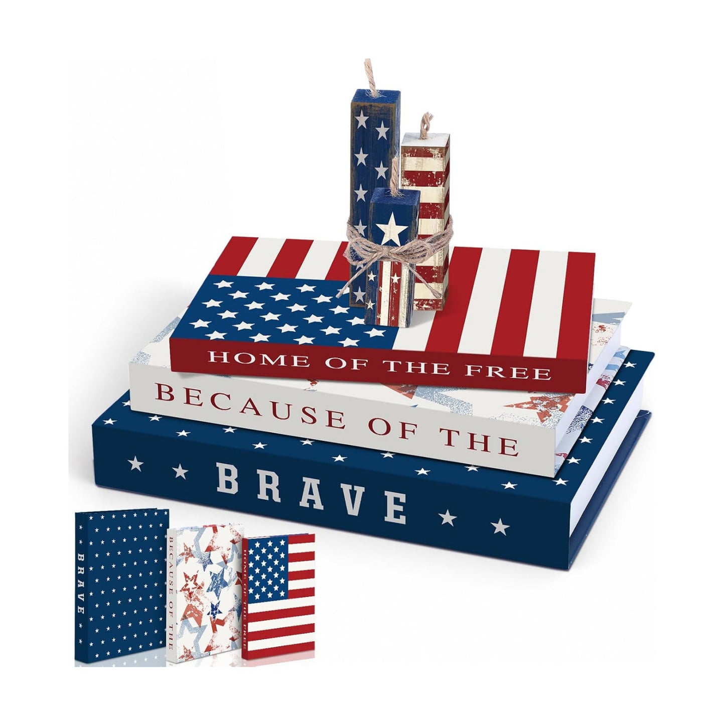 Fake Decorative Books Wooden Firecracker Table Signs Faux Patriotic Decor / 4th of July / Paper