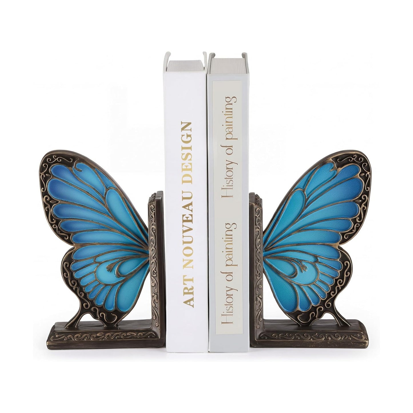 Vintage Bookends Resin Book Ends / Blue Butterfly / Set of 2