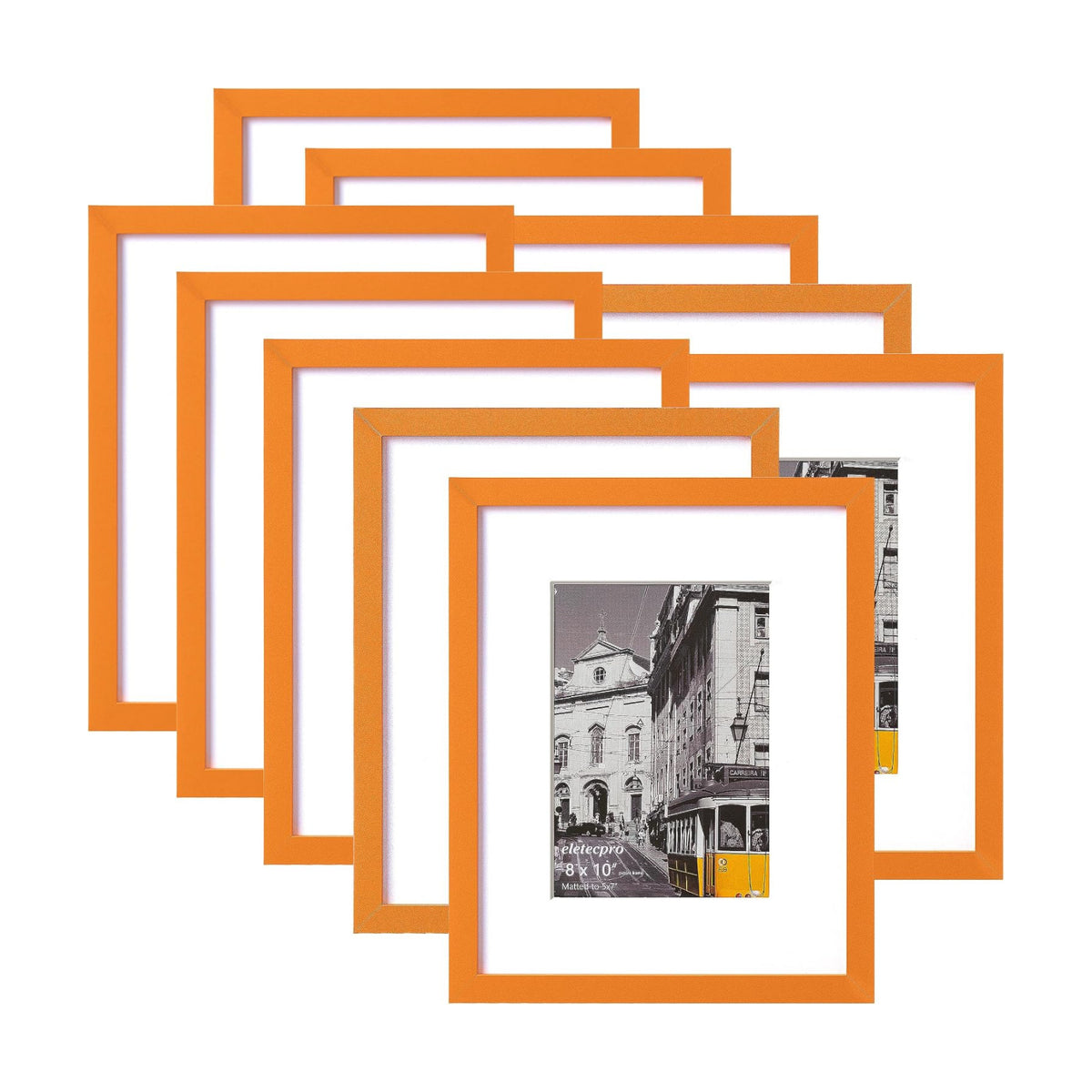 eletecpro 8x10 Picture Frames, Acrylic Cover, Orange, Set of 10 | Display Photo 5x7 with Mat or 8x10 without