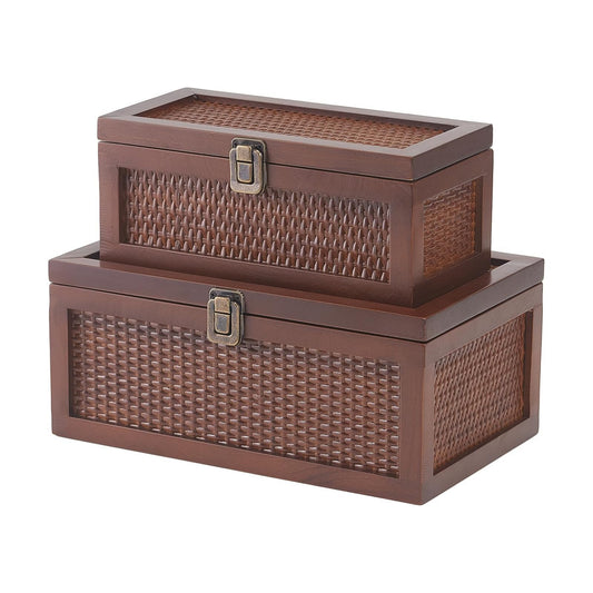 Rattan Decorative Storage Boxes / Vintage Brown / Set of 2