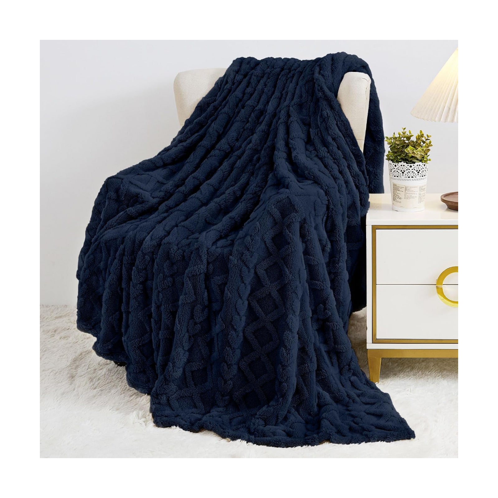 Aganear Fleece Throw Blanket for Couch Sofa 50"x60" Navy