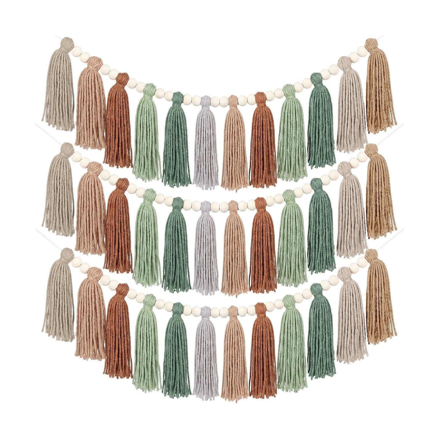 Tassel Garland Boho Wall Decor Colorful Pastel Tassel Wall Hanging / Sage Green / Set of 3