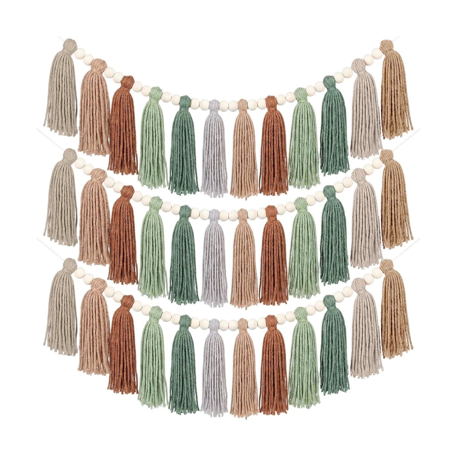 Tassel Garland Boho Wall Decor Colorful Pastel Tassel Wall Hanging / Sage Green / Set of 3