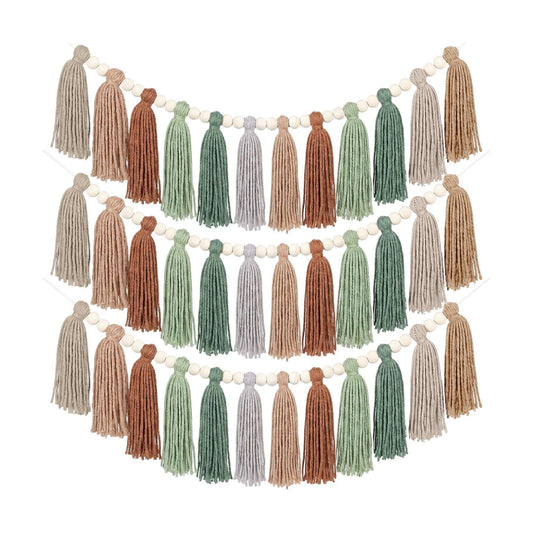 Tassel Garland Boho Wall Decor Colorful Pastel Tassel Wall Hanging / Sage Green / Set of 3