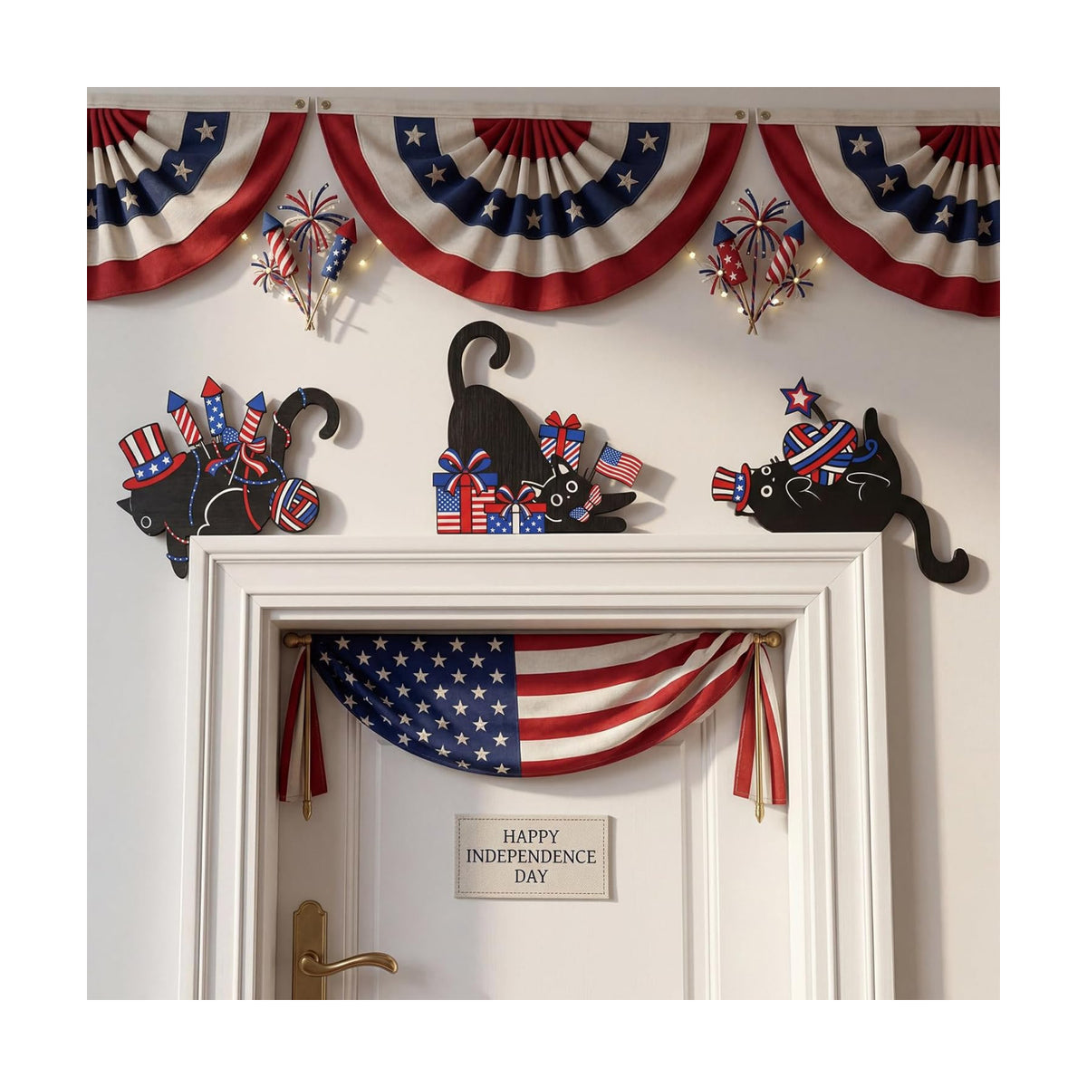 Bucherry 3 Pcs 4th of July Black Cat Door Topper Decor