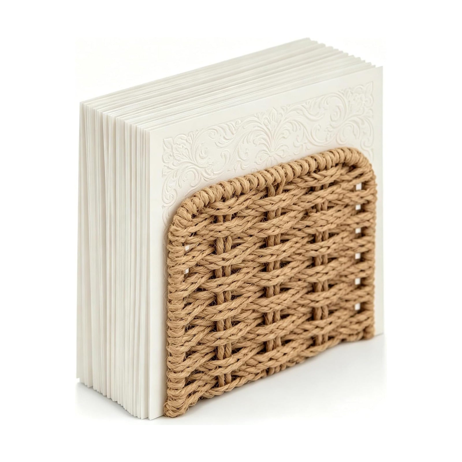 Upright Woven Rattan Napkin Holder / Flaxen / Natural