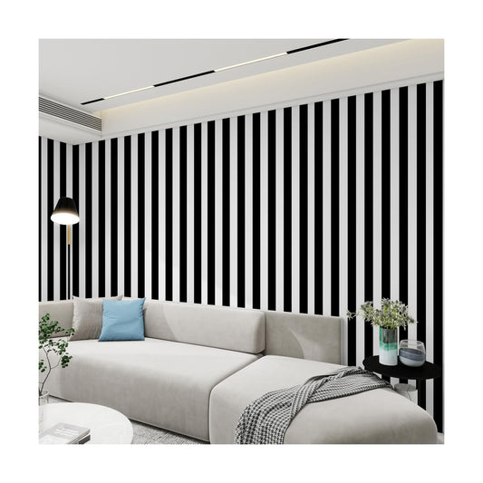 White Striped Wallpaper " Removable Striped Peel and Stick Wallpaper Waterproof / Black / 17.3 x 120
