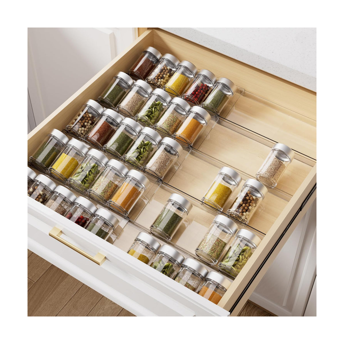 MIUKAA Acrylic Spice Drawer Organizer, 5 Tier - 10 Pack Seasoning Organizer for Drawer, Expandable From 13" to 26"
