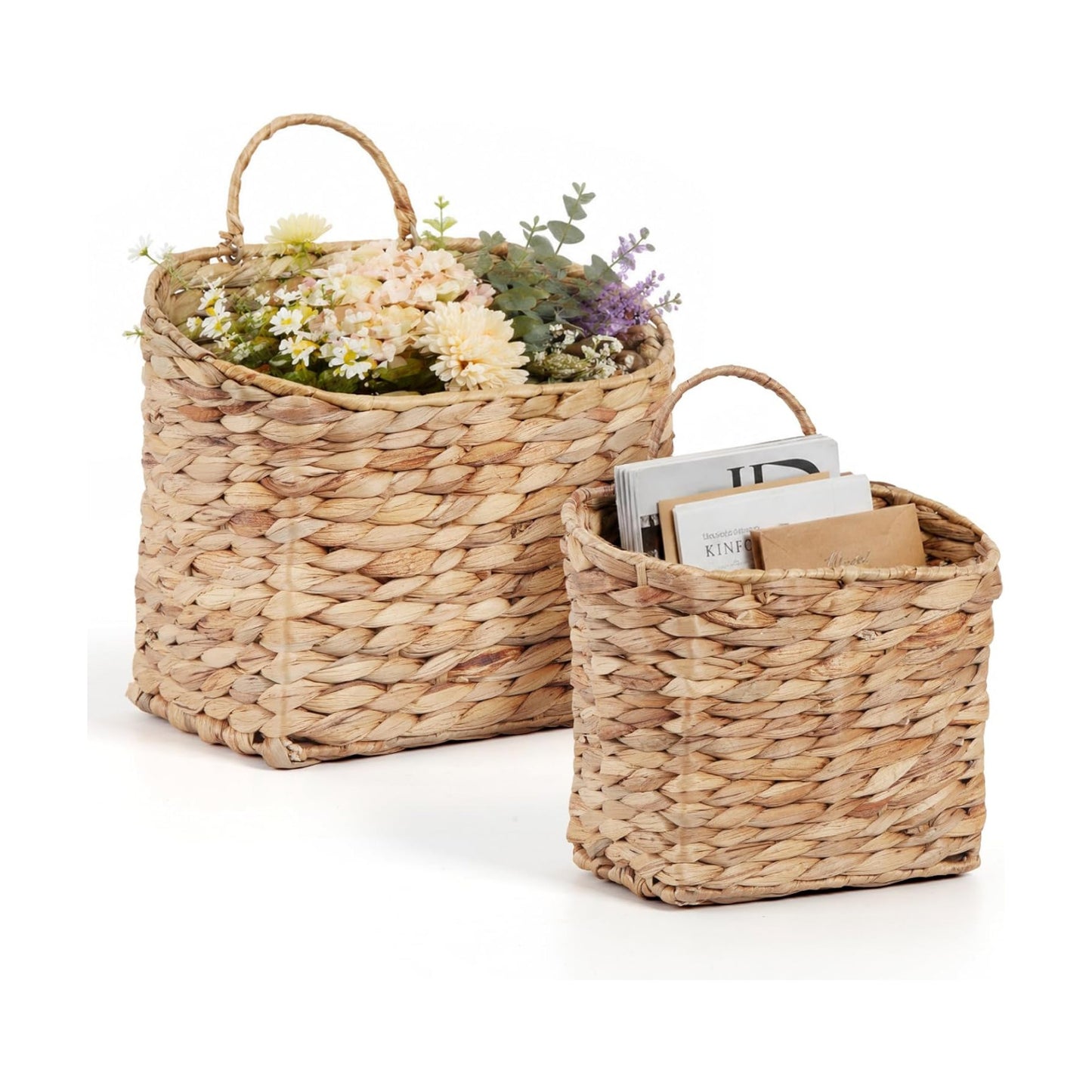 Wicker Hanging Wall Basket Woven Hanging Baskets Water Hyacinth Wall Mounted / Natural / Set of 2