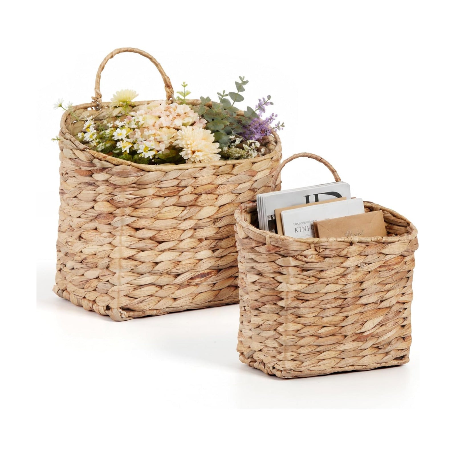 Wicker Hanging Wall Basket Woven Hanging Baskets Water Hyacinth Wall Mounted / Natural / Set of 2
