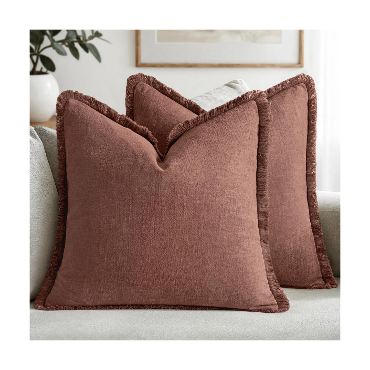MIULEE Linen Fringe Decorative Fall Throw Pillow Covers Autumn Glaze 18x18