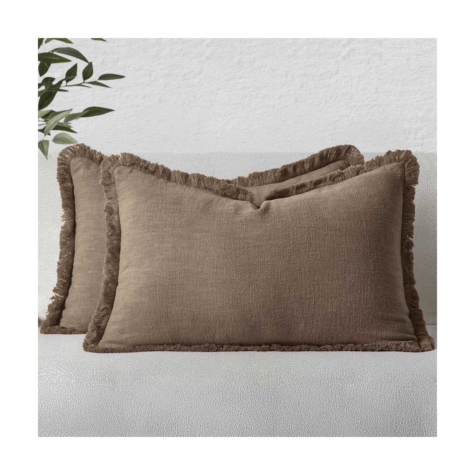 MIULEE Linen Decorative Fall Lumbar Throw Pillow Covers Cocoa Brown 12x20