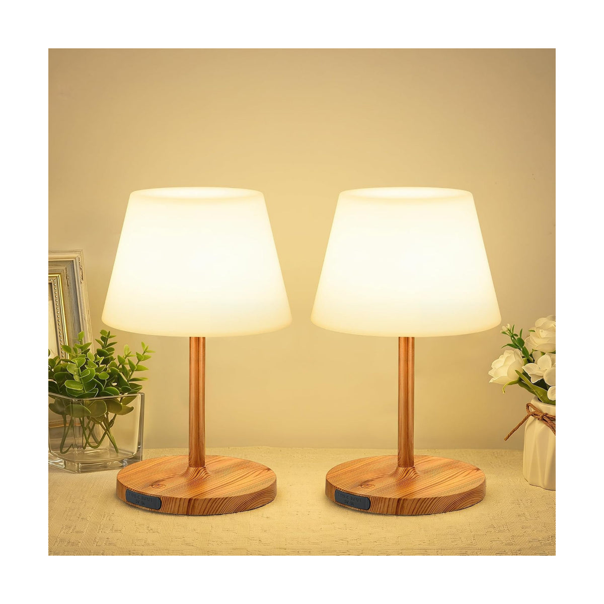 LUTEC 2 Pack Shower Lamp Waterproof, 6000mAh Rechargeable Cordless Table Lamp with 3 Color Temps and Stepless Dimming