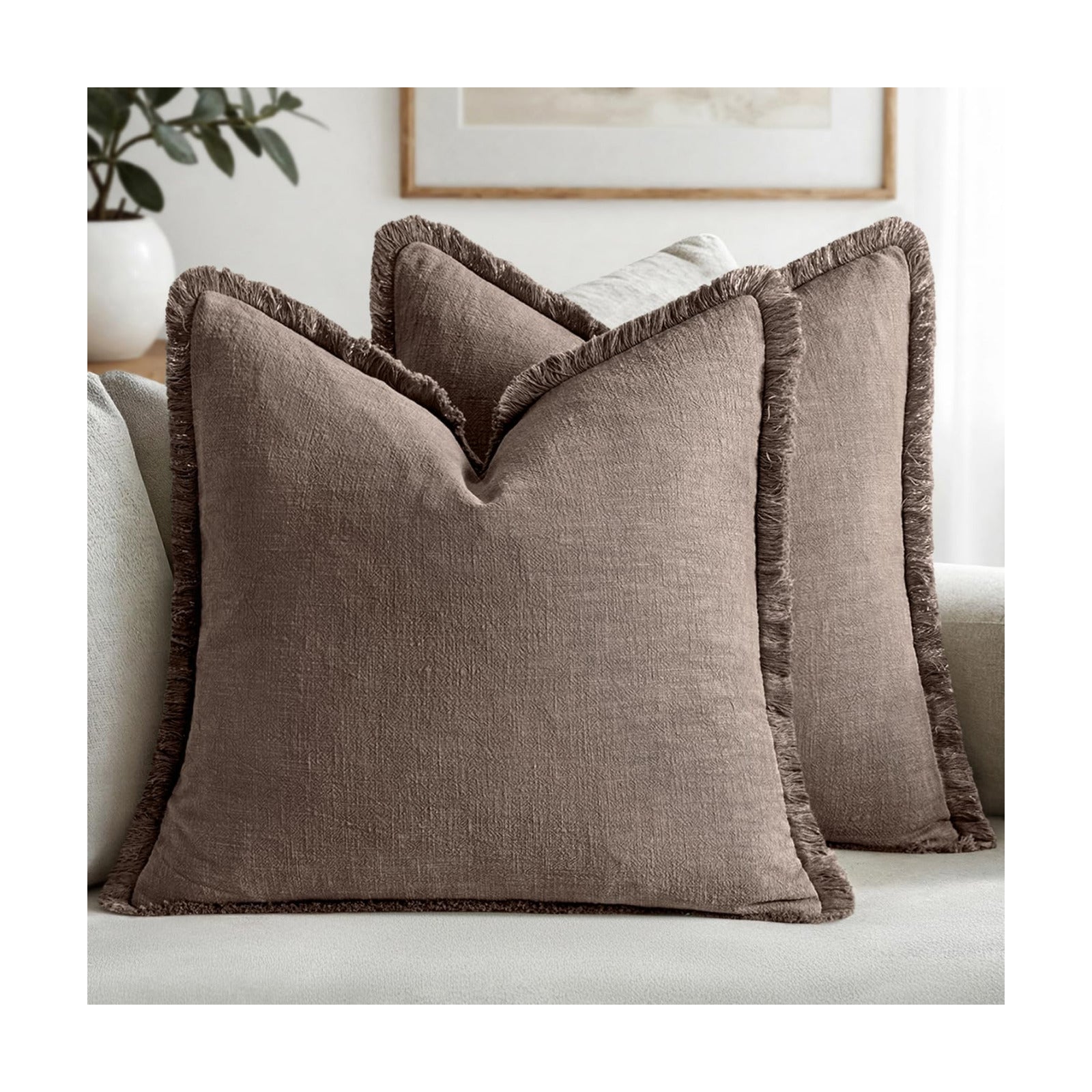 MIULEE Linen Fringe Decorative Fall Throw Pillow Covers Malt Ball 20x20