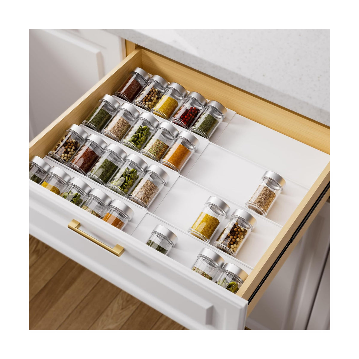 MIUKAA White Spice Drawer Organizer, 4 Tier - 8 Pack Seasoning Organizer for Drawer, Expandable From 13" to 26" Kitchen