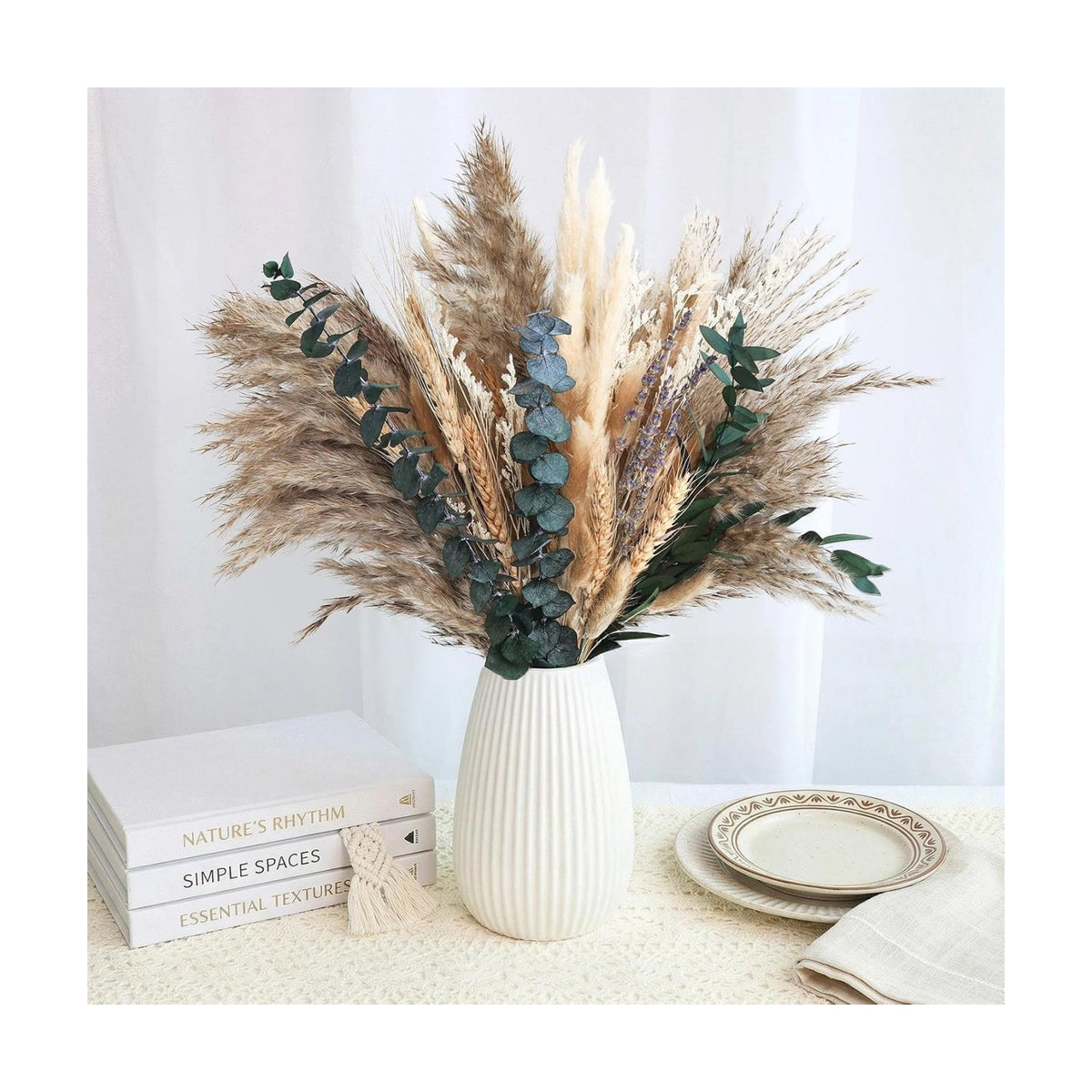 N&T NETING Boho Dried Pampas Grass Set for DIY Crafts Wedding Centerpieces