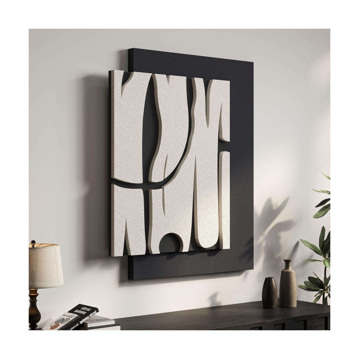 3D Black and White Abstract Wall Art, Modern Textured Artwork for Walls