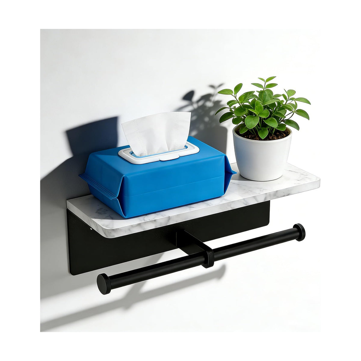 Matte Black Toilet Paper Holder Wall Mount, NEWRAIN Rustproof Commercial Double Toilet Tissue Holder with Marble Phone