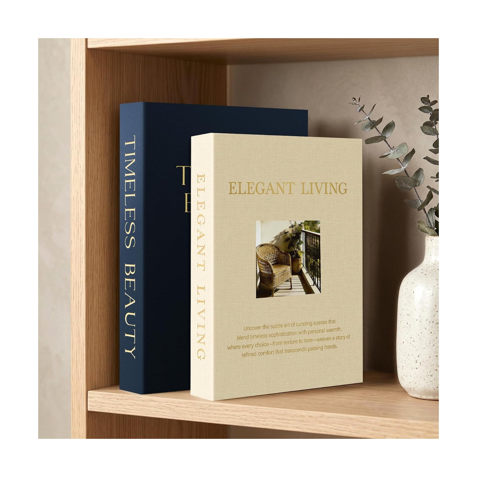 Modern Linen Faux Book Boxes / Dark Blue-beige / Set of 2