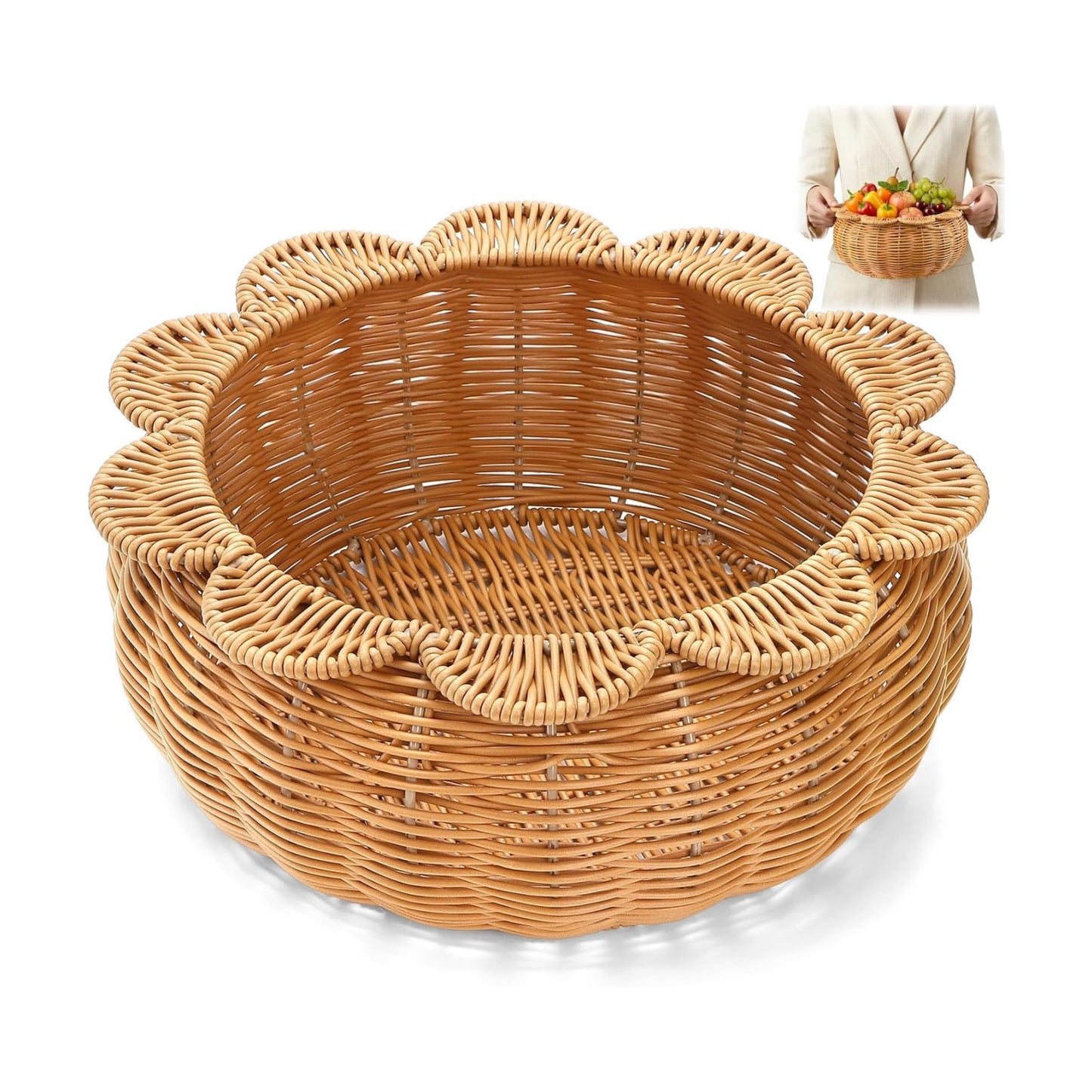 Scalloped Rattan Basket / 12 Inch