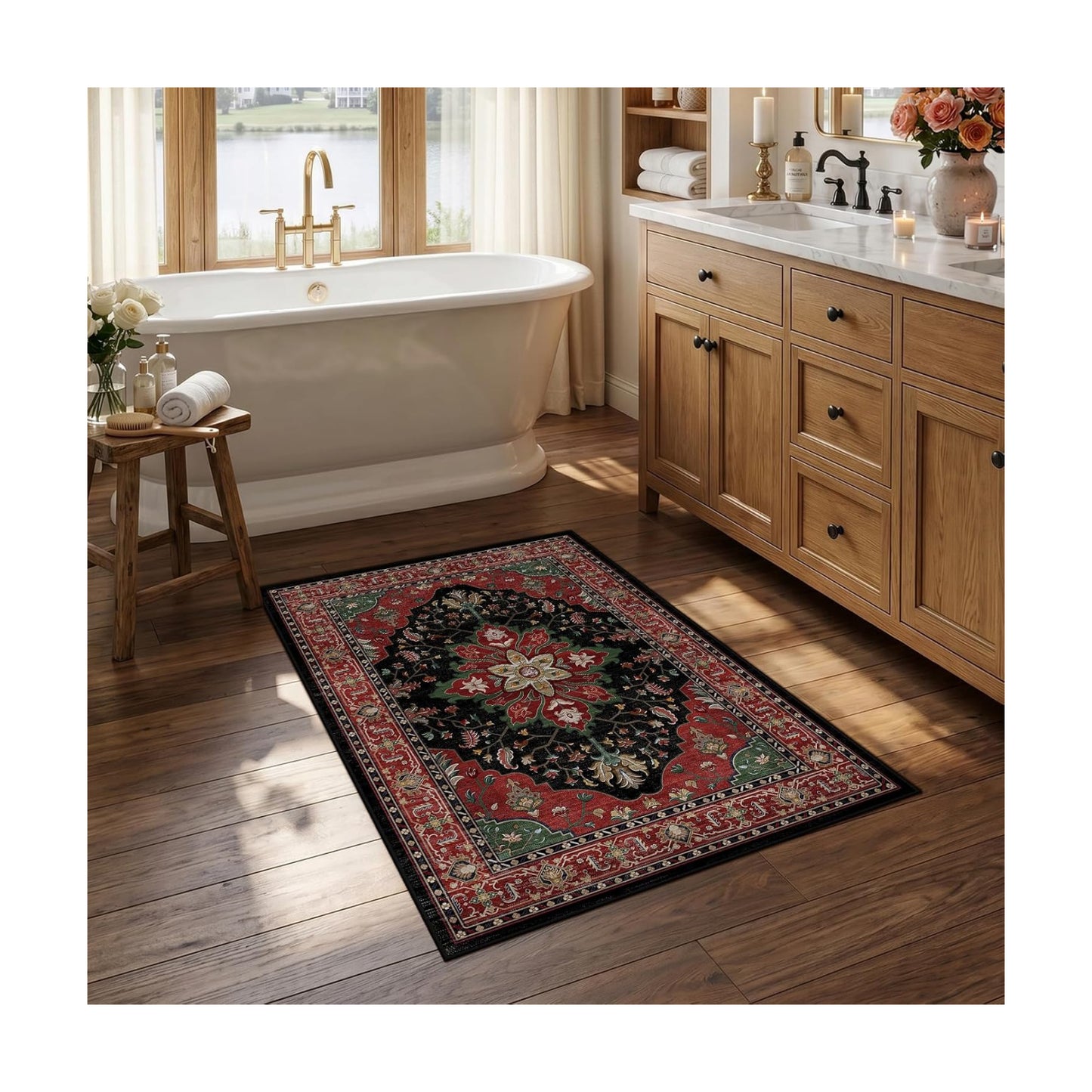 RELEANY Washable Area Rug, Small 2'6"x4', Red/Black