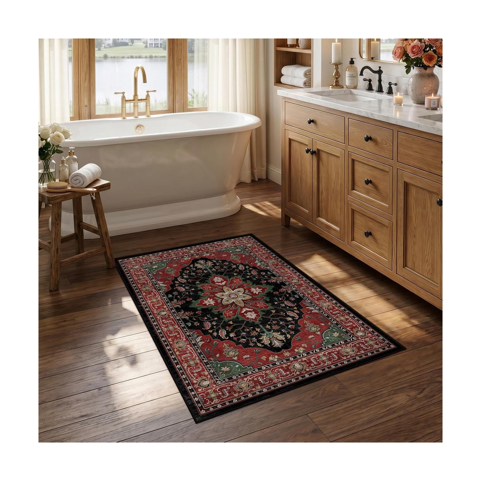 RELEANY Washable Area Rug, Small 2'6"x4', Red/Black