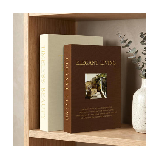 Modern Linen Faux Book Boxes / Beige-brown / Set of 2