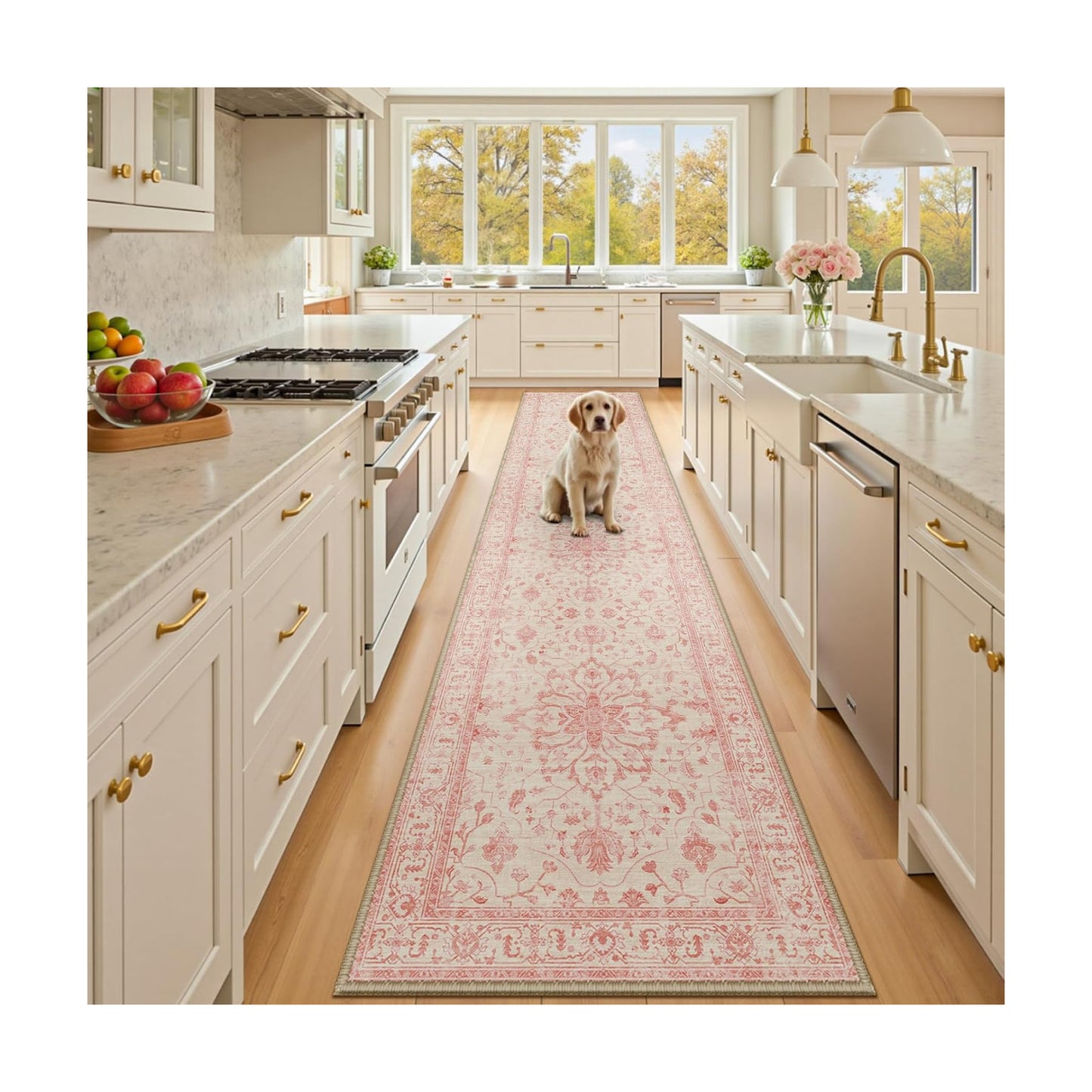 RELEANY Washable Area Rug, Runner 2'x10', Pink/Light Vintage Pink