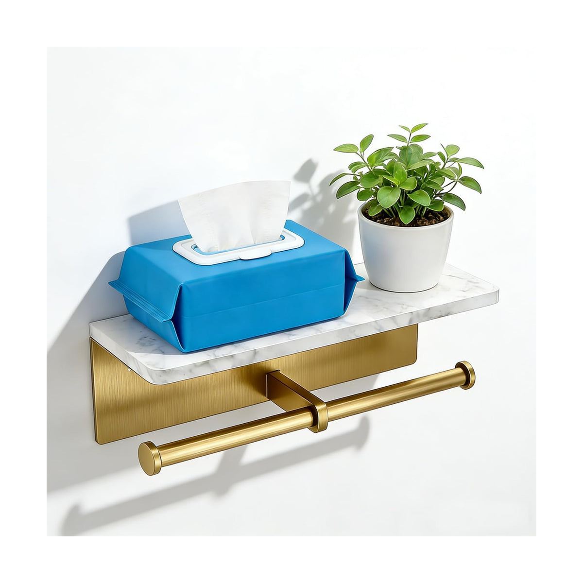 Brushed Gold Toilet Paper Holder Wall Mount, NEWRAIN Rustproof Commercial Double Toilet Tissue Holder with Marble Phone