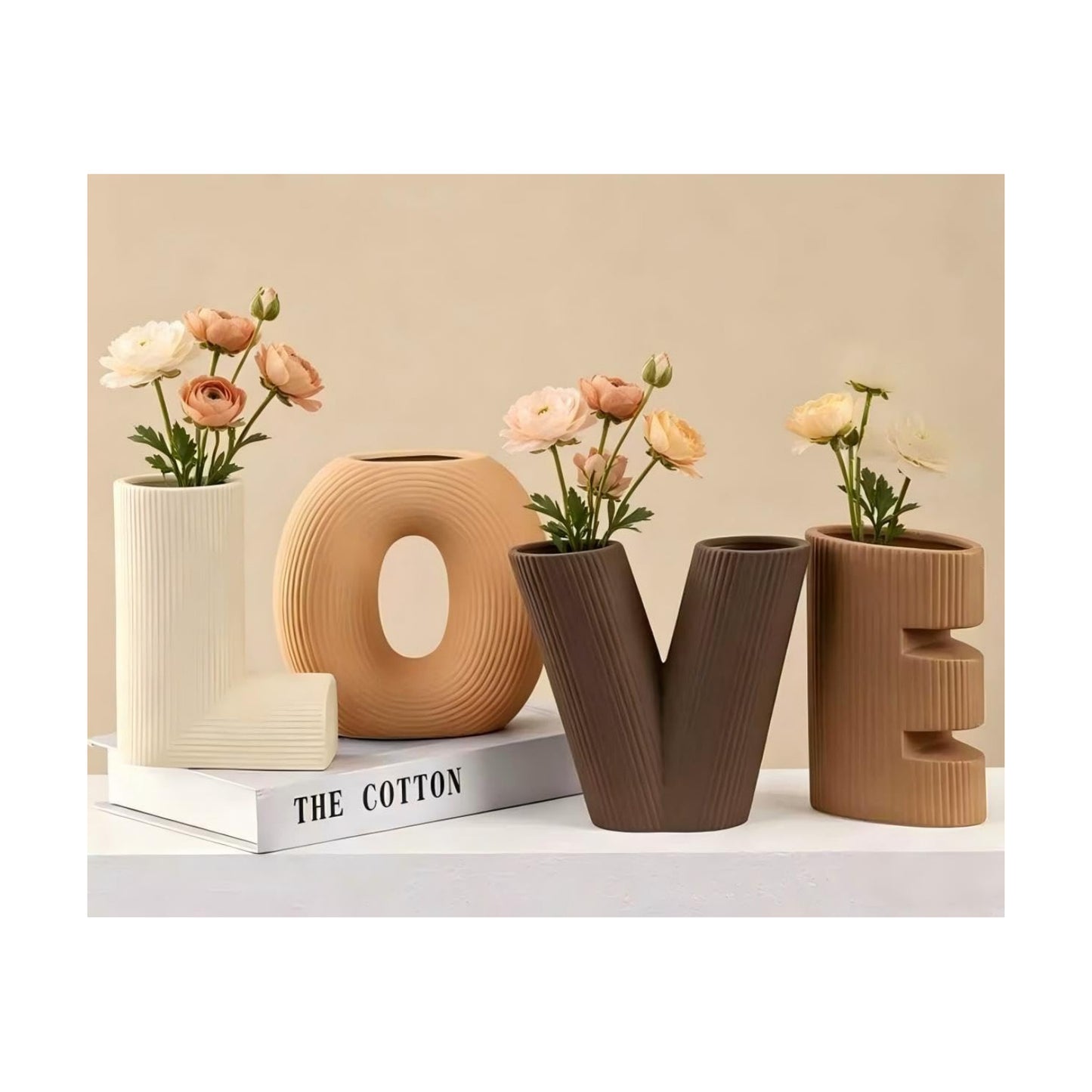 Love Vases Ceramic Flower Vases Trendy vases for Flower Decor Entryway Decorative / Brown / Set of 4