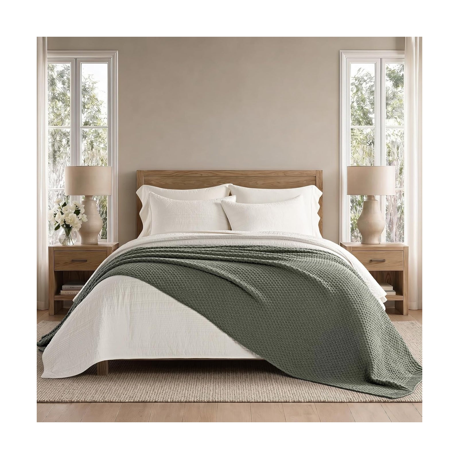 EVERGRACEHOME Chunky Chenille Knit Throw Blanket, 108x92, Dried Thyme Green