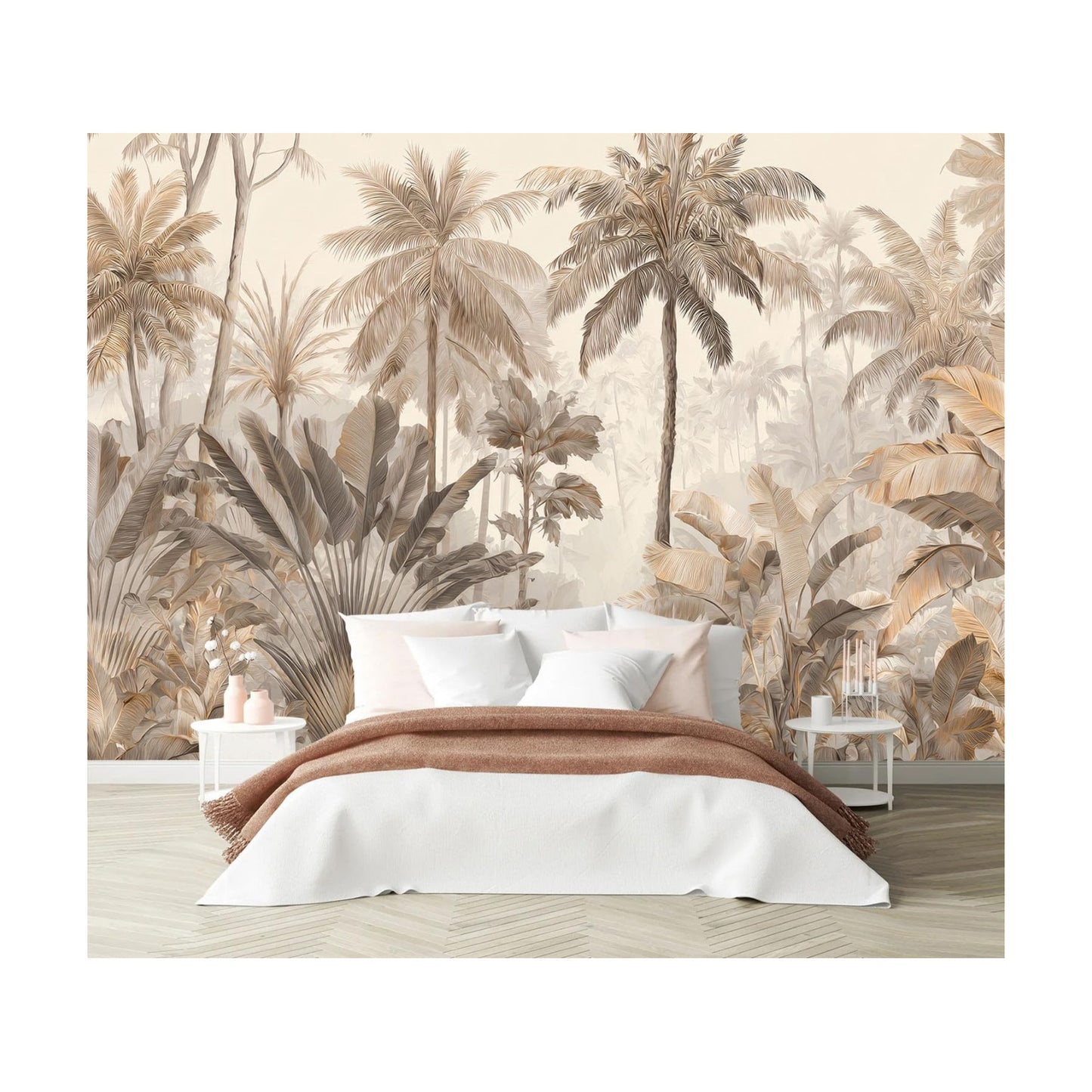 Retro Tropical Jungle Plant Leaves Peel and Stick Wallpaper murals / Zz10 / 79 x 55