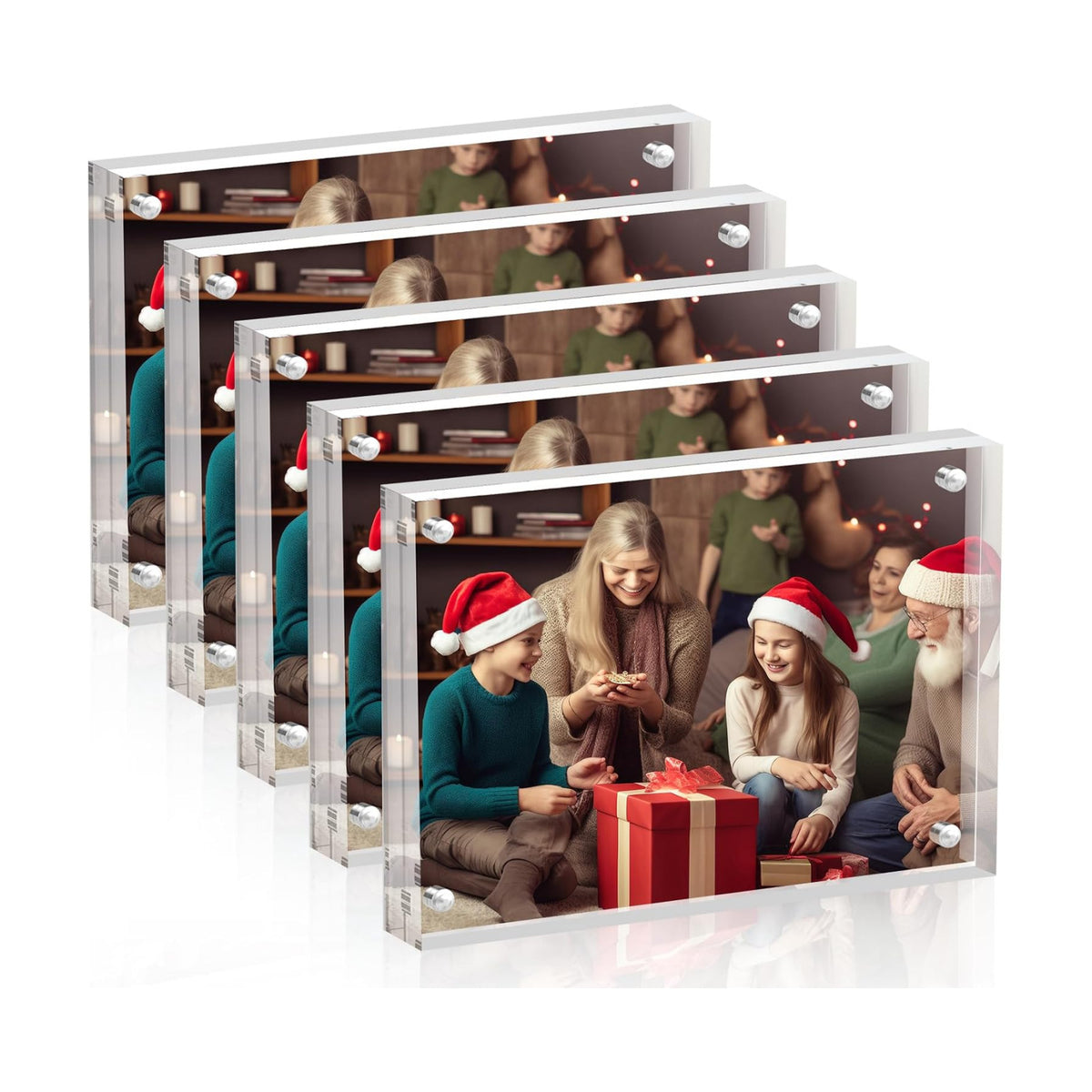 5 Pack 8 * 10 Acrylic Block Picture Frames, 24mm Thick Freestanding Double-Sided Magnetic Holder, Frameless Modern