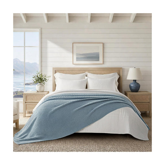 EVERGRACEHOME Chunky Chenille Knit Throw Blanket, 90 x 90, Chambray Blue