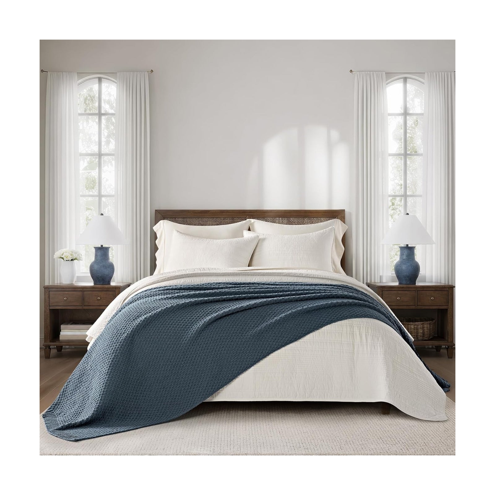EVERGRACEHOME Chunky Chenille Knit Throw Blanket, 108x92, Stormy Blue